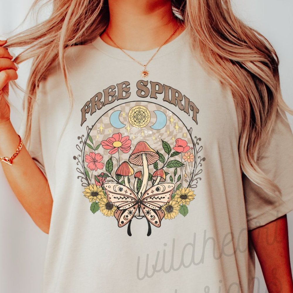 Free Spirit T-shirt, Mushroom Shirt, Hippie T-shirt, Cottagecore Shirt - Dust